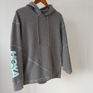 Hoka Gray Blue White Scrunched Crop Pulls Option Hoodie